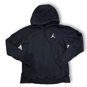 Y2K VTG Black Nike Air Jordan Jumpman Logo Hoodie Side Pockets Streetwear L 90s